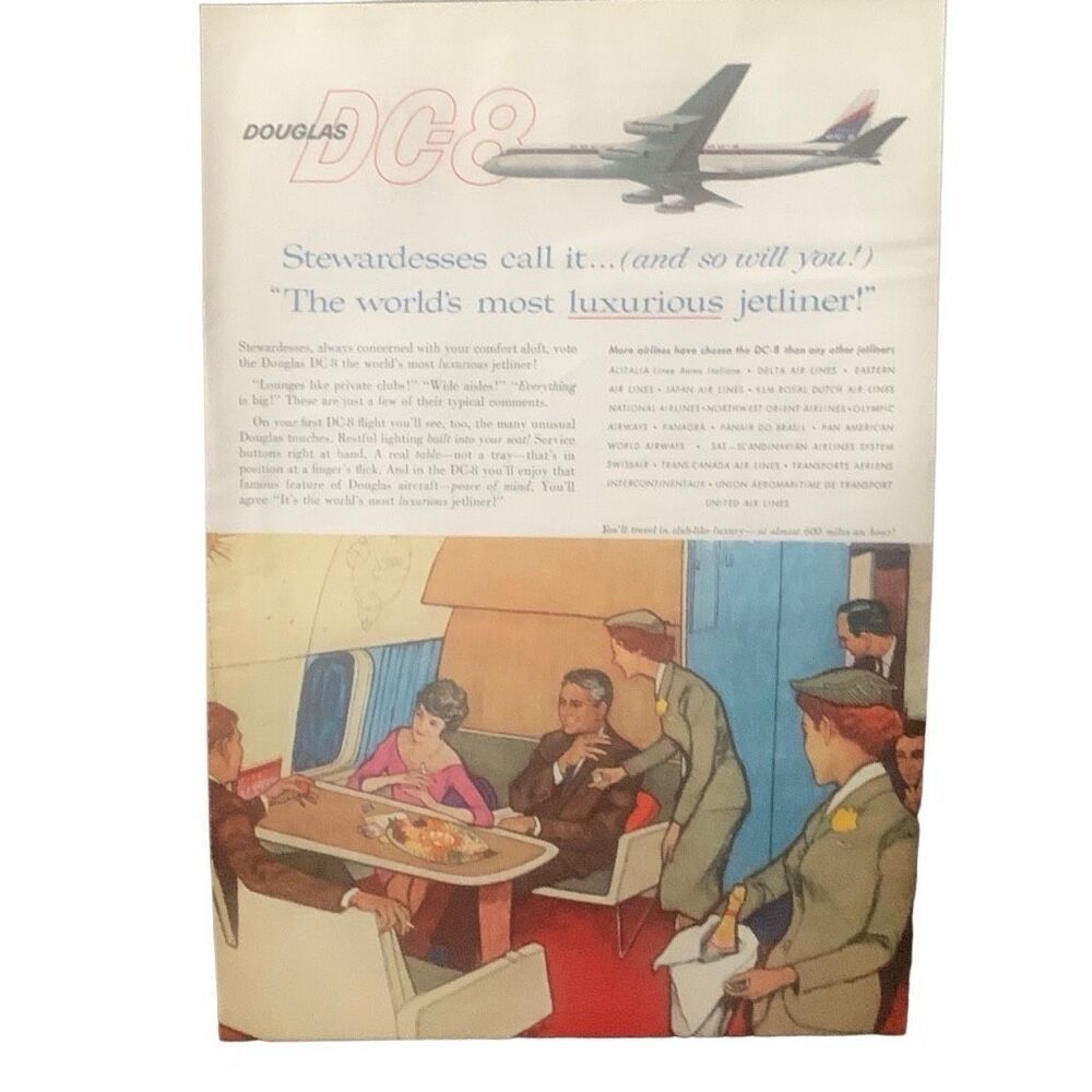 Vintage 1959 Douglas DC 8 Stewardesses Call It Ad Advertisement